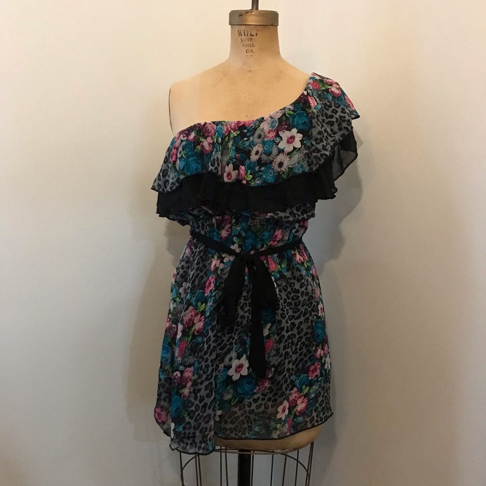 Mandee Floral Leopard One Shoulder Party Dress